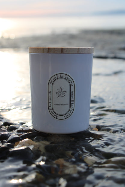 Creamy Embrace Candle | Ceramic Jar Candle |Wood Wick